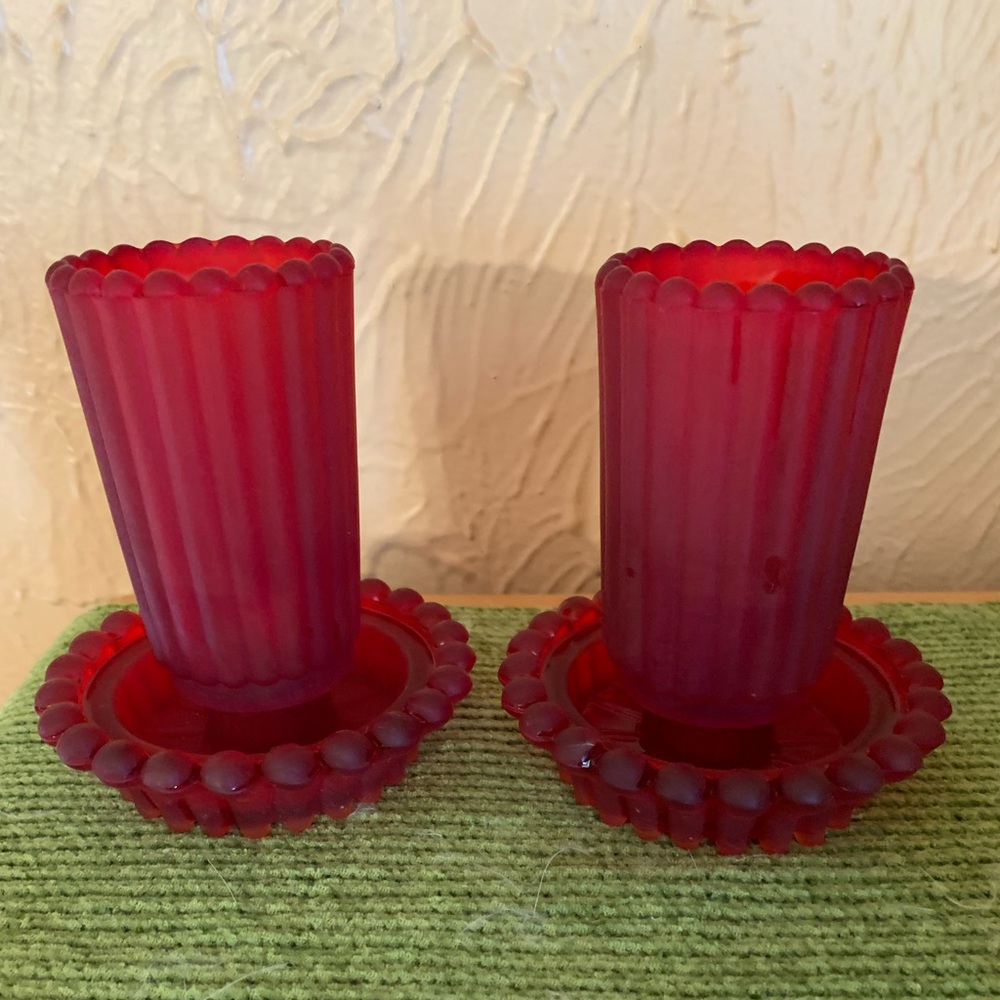 Red Frosted Glass Votive Candle Holders - Set of 2
